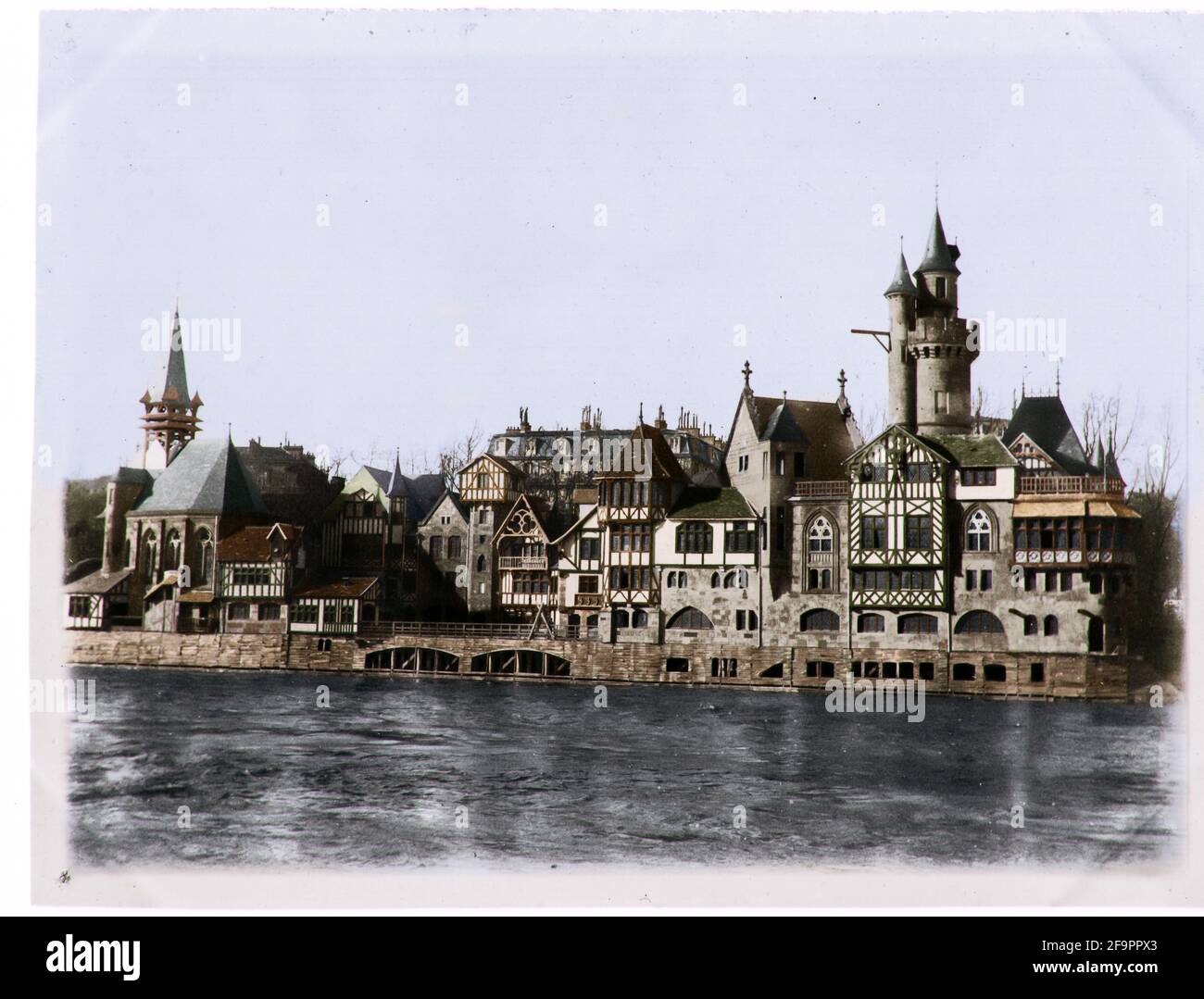 A representation of what Paris would've looked like during the Medieval period exhibited at the World's Fair in Paris in 1900. PARIS, FRANCE: COLOURIS Stock Photo