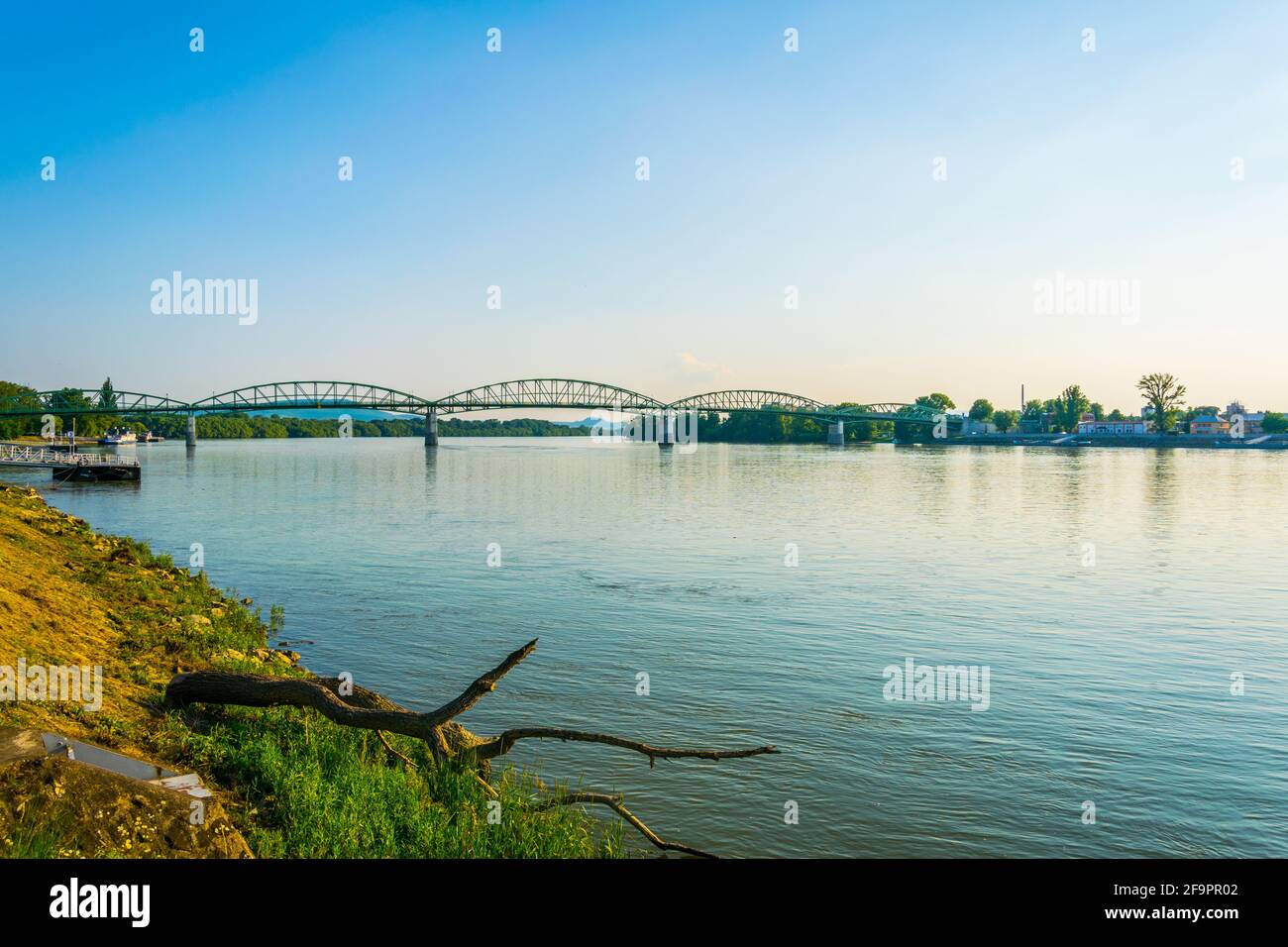 View of the Maria Valeria bridge over danube river in esztergom, Hungary Stock Photo