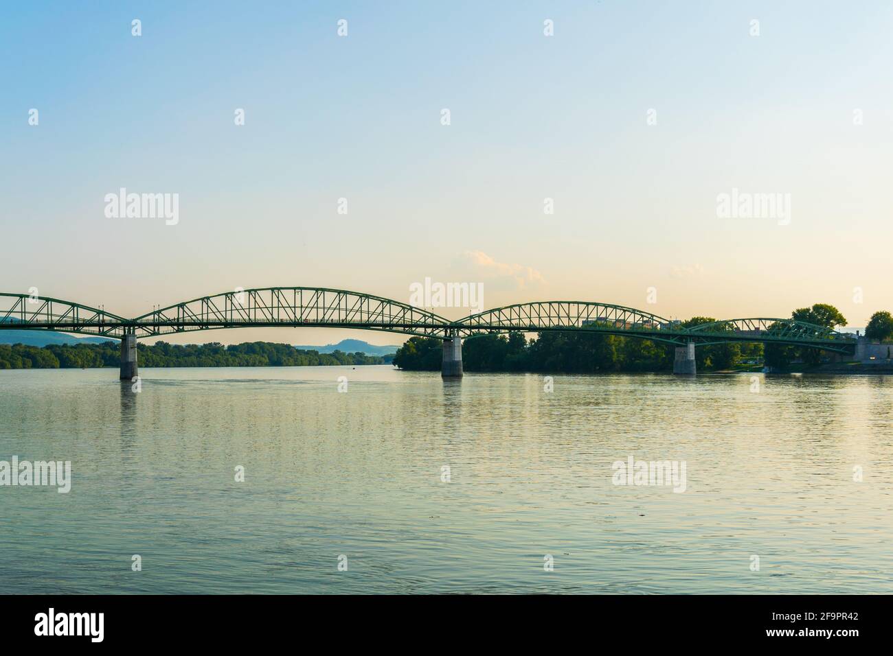 View of the Maria Valeria bridge over danube river in esztergom, Hungary Stock Photo