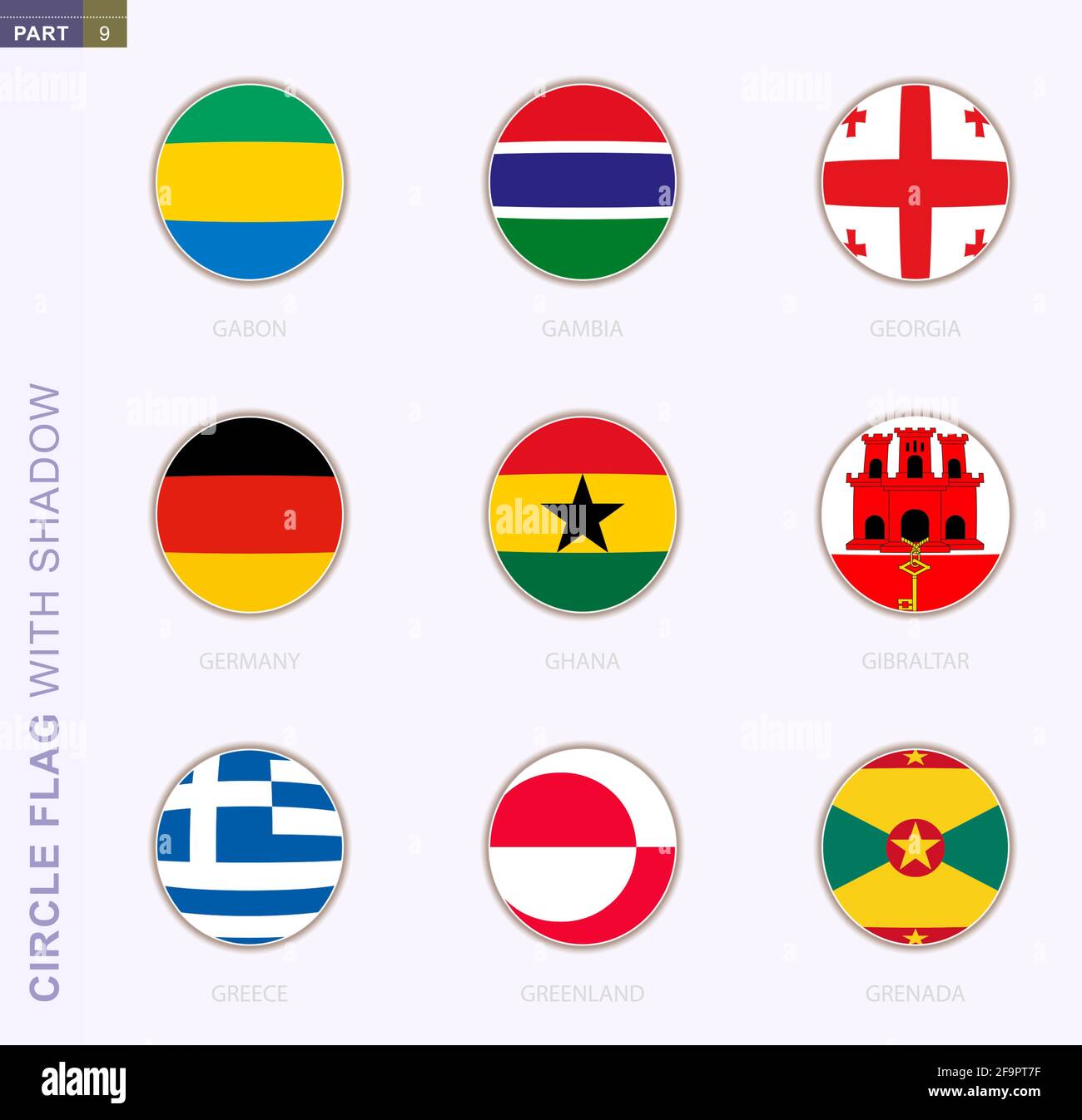 Circle Flag With Shadow Collection Of Nine Round Flag Vector Flags Of 9 Countries Gabon Gambia Georgia Germany Ghana Gibraltar Greece Greenl Stock Vector Image Art Alamy