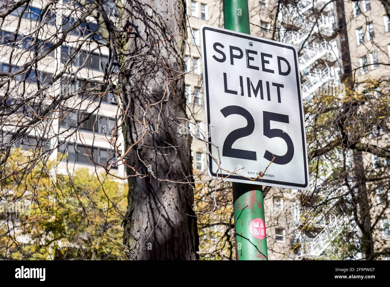 25 mph speed limit traffic sign in a residential neighborhood in Chicago Illinois, USA. Stock Photo