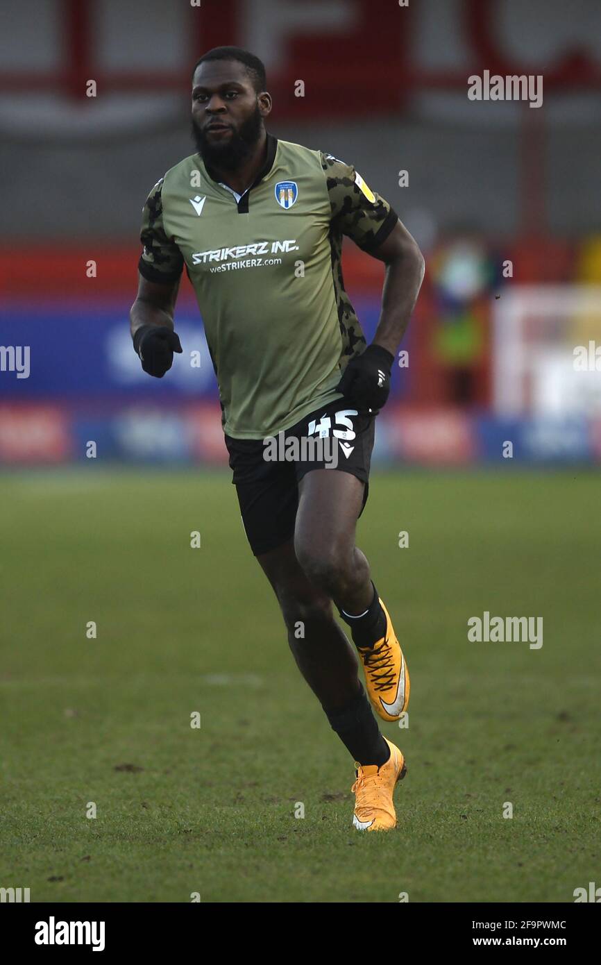 Frank Nouble of Colchester United - Crawley Town v Colchester United, Sky Bet League Two, The People's Pension Stadium, Crawley, UK - 20th February 2020  Editorial Use Only - DataCo restrictions apply Stock Photo
