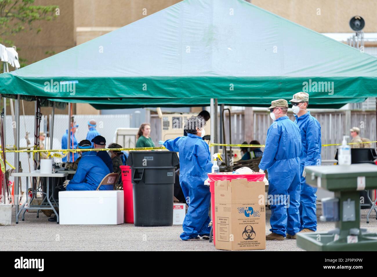 NEW ORLEANS, LA - MARCH 21, 2020: Corona Virus Drive Thru Testing at Mahalia Jackson Theater Parking Lot in New Orleans, LA, USA Stock Photo