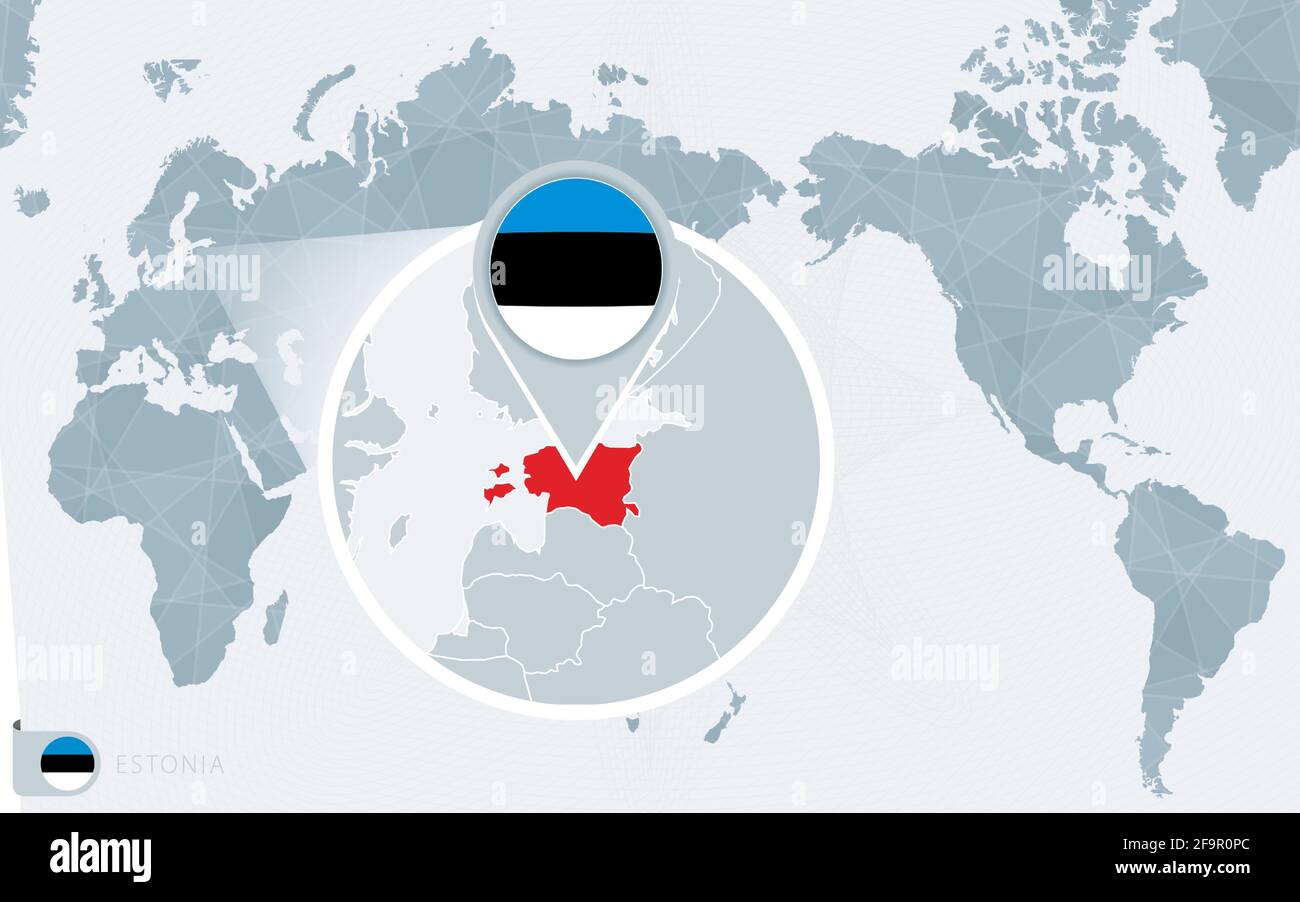 Pacific Centered World Map With Magnified Estonia Flag And Map Of Pacific Centered World Map With Magnified Estonia Flag And Map Of Estonia On Asia In Center World Map 2F9R0PC