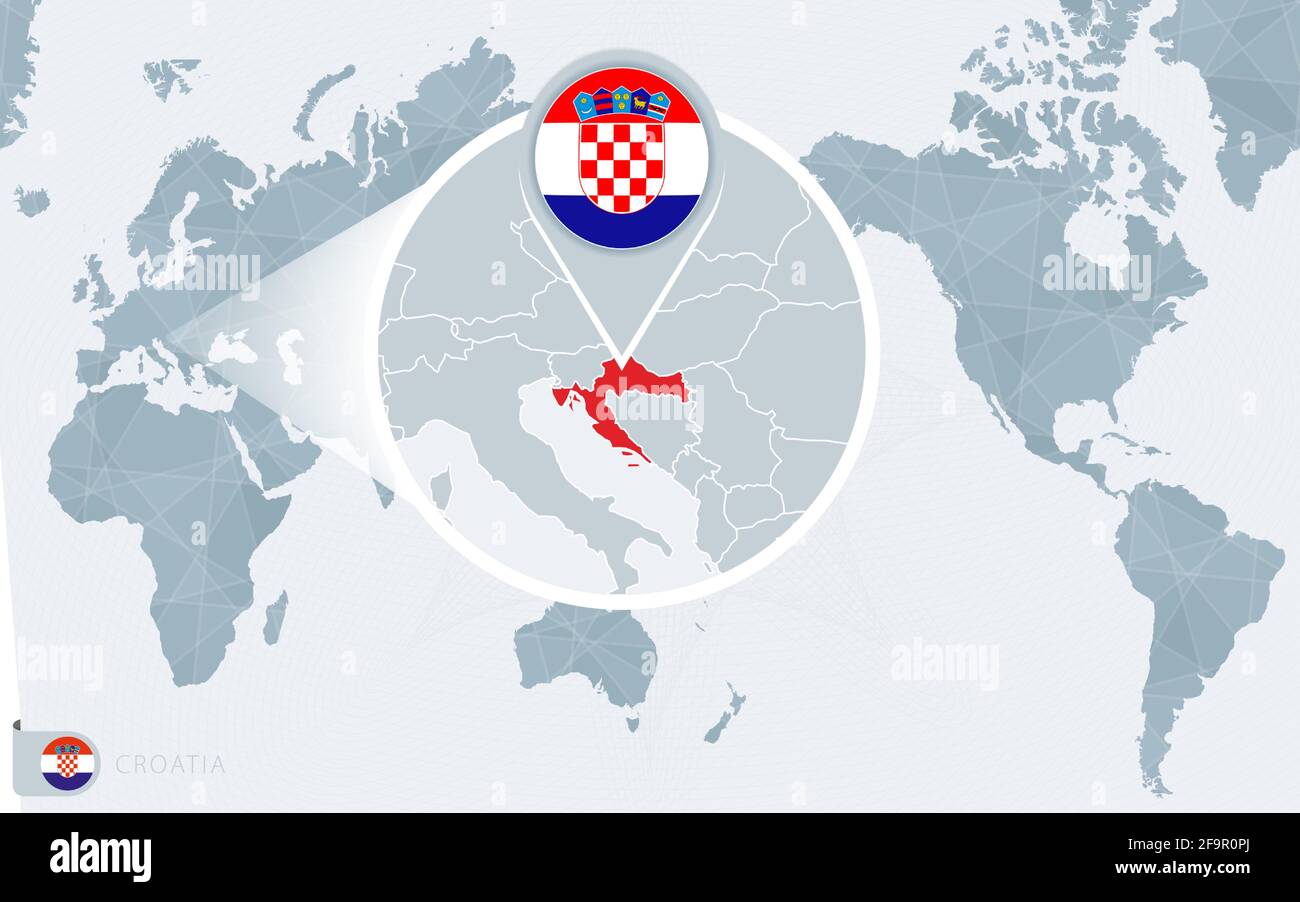 Pacific Centered World Map With Magnified Croatia Flag And Map Of Pacific Centered World Map With Magnified Croatia Flag And Map Of Croatia On Asia In Center World Map 2F9R0PJ