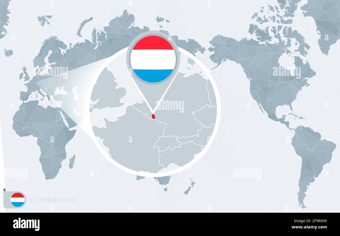 Pacific Centered World Map With Magnified Luxembourg Flag And Map Of Pacific Centered World Map With Magnified Luxembourg Flag And Map Of Luxembourg On Asia In Center World Map 2F9R0X9 