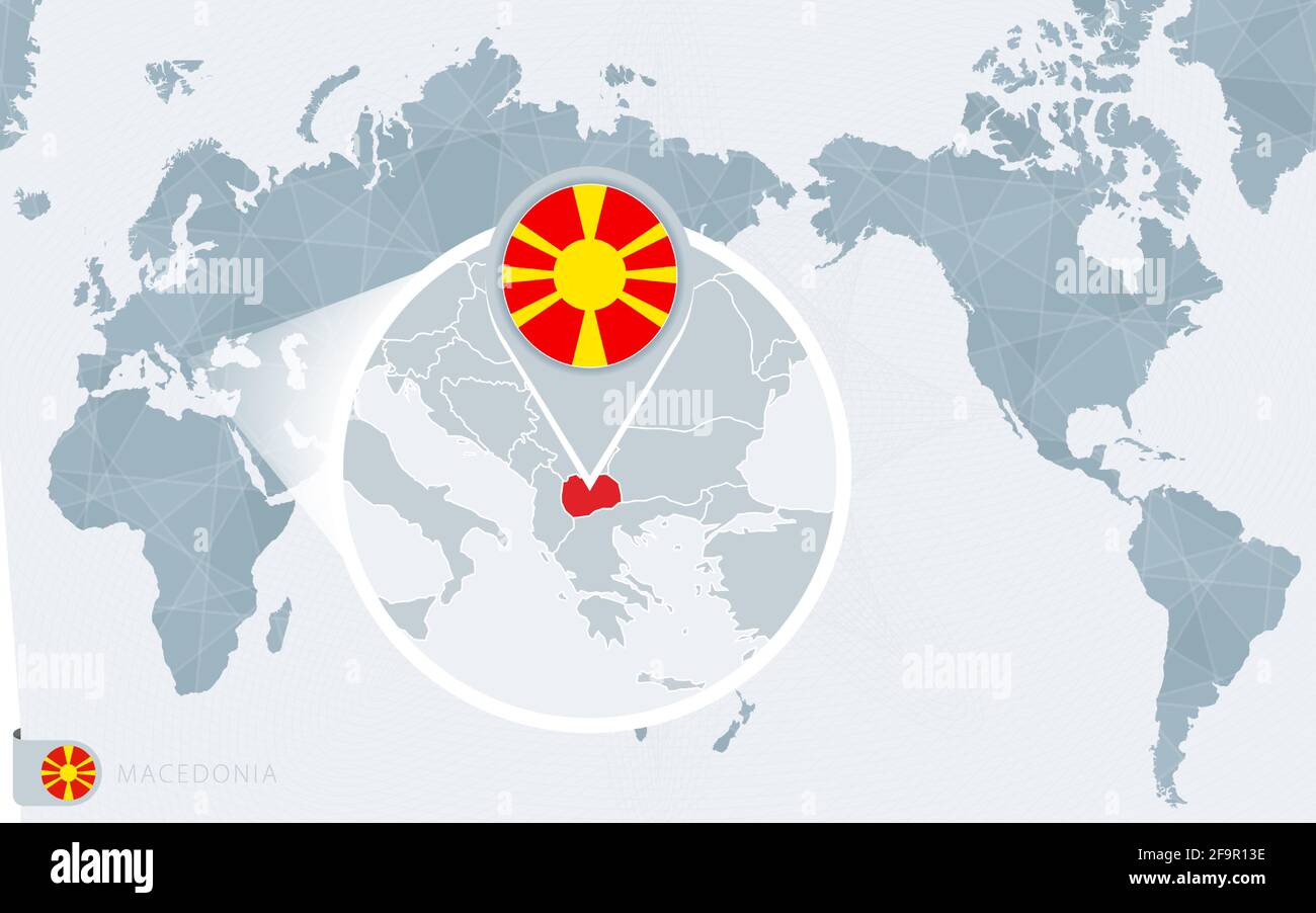 Pacific Centered World Map With Magnified Macedonia Flag And Map Of Pacific Centered World Map With Magnified Macedonia Flag And Map Of Macedonia On Asia In Center World Map 2F9R13E