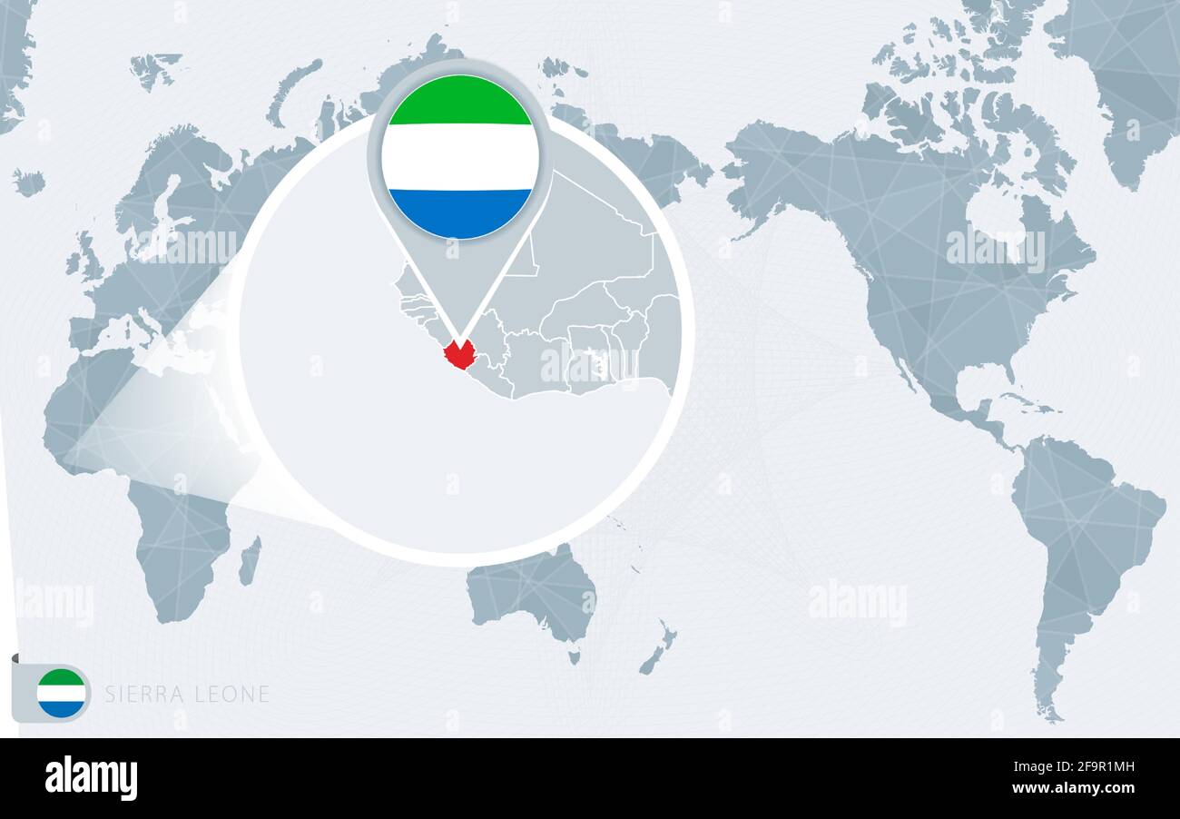 Pacific Centered World map with magnified Sierra Leone. Flag and map of ...