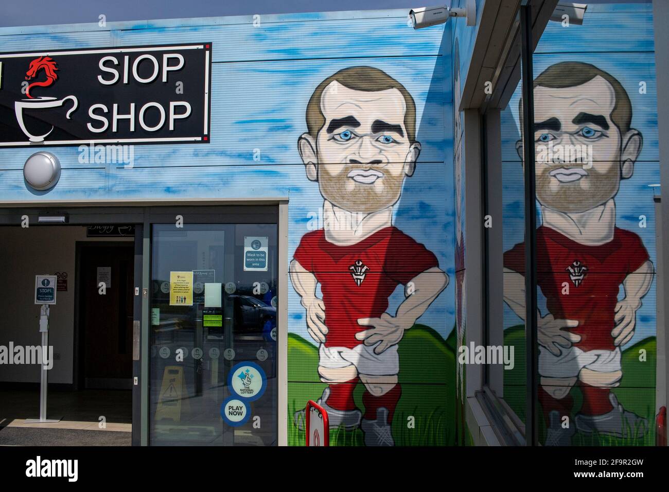 Welsh Rugby Mural A Welsh rugby mural at Nantycaws Filling Station on the 20th April 2021 ...