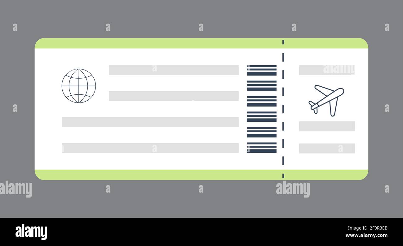 Airline tickets. Boarding icon vector. Travel symbol, pass document on airplane. Blank of jet ticket. Stock Vector