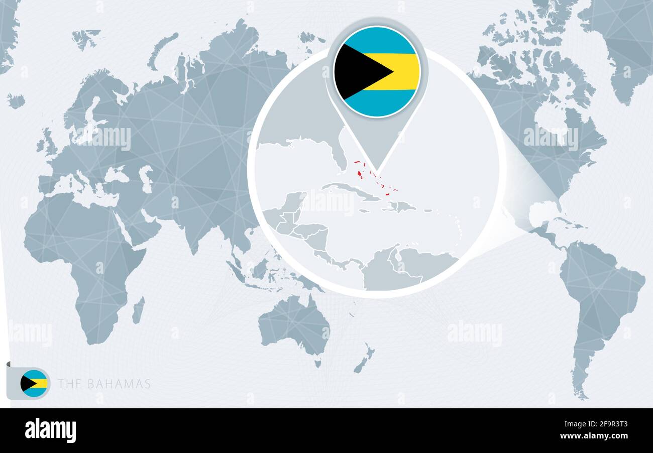 Pacific Centered World Map With Magnified The Bahamas Flag And Map Of Pacific Centered World Map With Magnified The Bahamas Flag And Map Of The Bahamas On Asia In Center World Map 2F9R3T3 