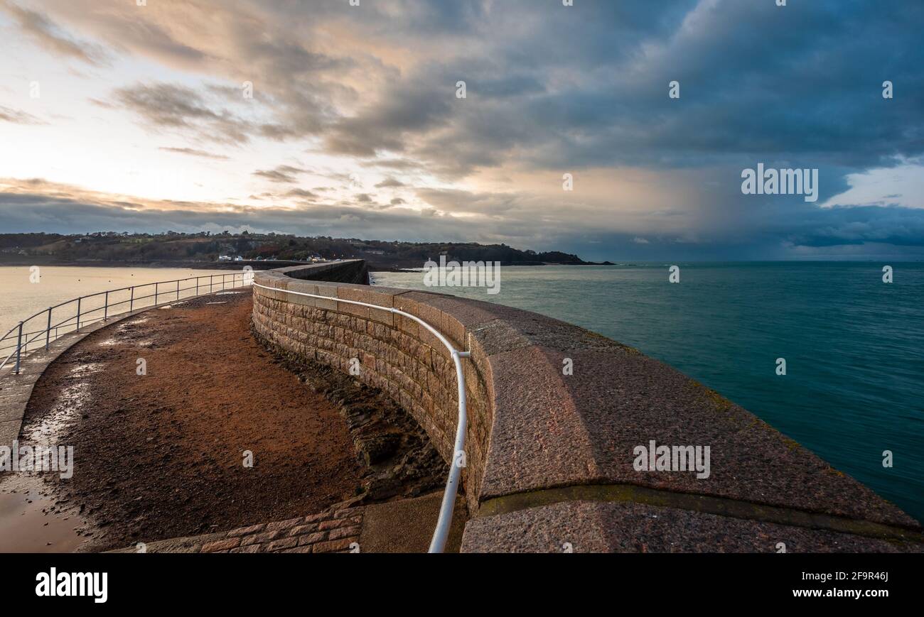 View from the end of Saint Catherine's Breakwater, bailiwick of Jersey, Channel Islands Stock Photo