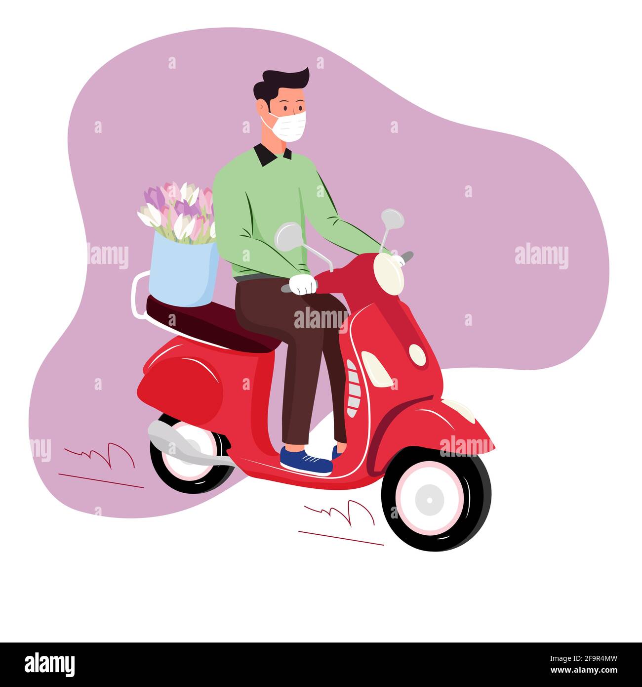 Fast safe flower delivery concept. Safety, sterile flower service