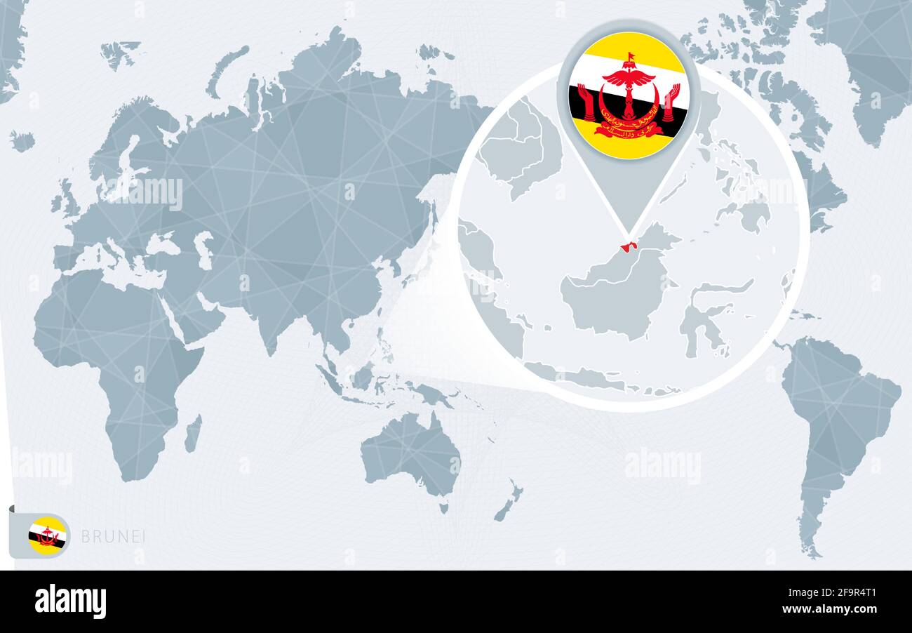 Pacific Centered World Map With Magnified Brunei Flag And Map Of Pacific Centered World Map With Magnified Brunei Flag And Map Of Brunei On Asia In Center World Map 2F9R4T1