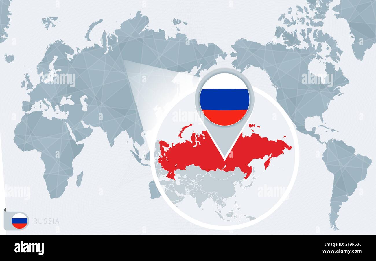 Asia with selected Russia map and Russia flag icon., Stock vector