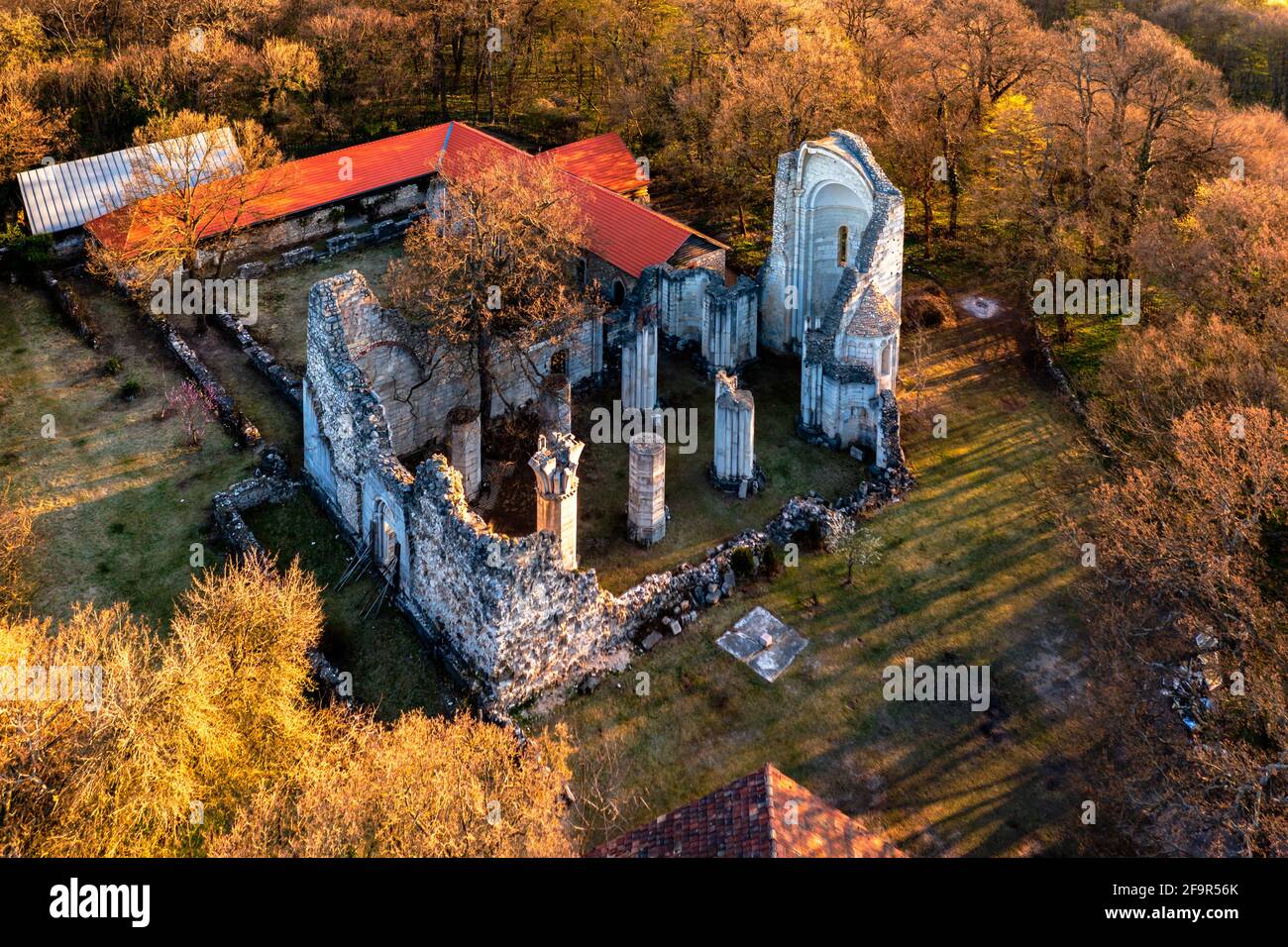 Benedictine abbey church ruins in Vertesszentkereszt Hungary. This. roman style church built in 10th century, destroyed in 13th century. Stock Photo