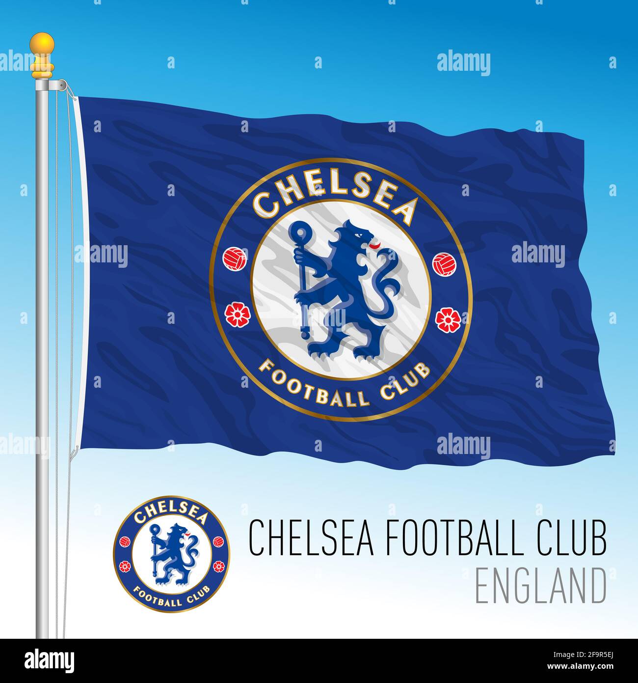 Europe, year 2021, Chelsea Football Club flag and coat of arms team in the  new Super League championship, illustration Stock Photo - Alamy