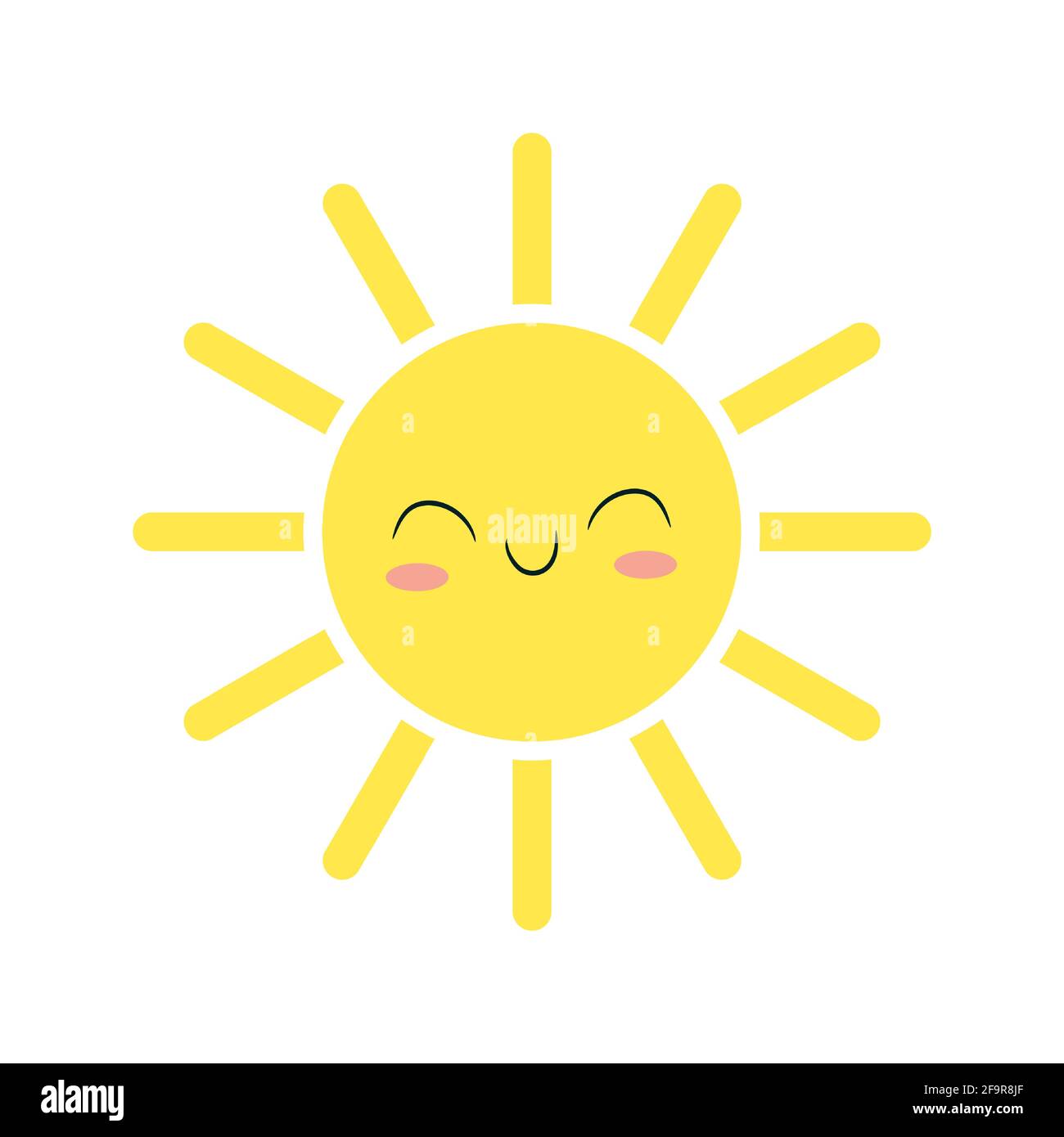 Flat Design Smiling Cartoon Sun Isolated On White Background Vector