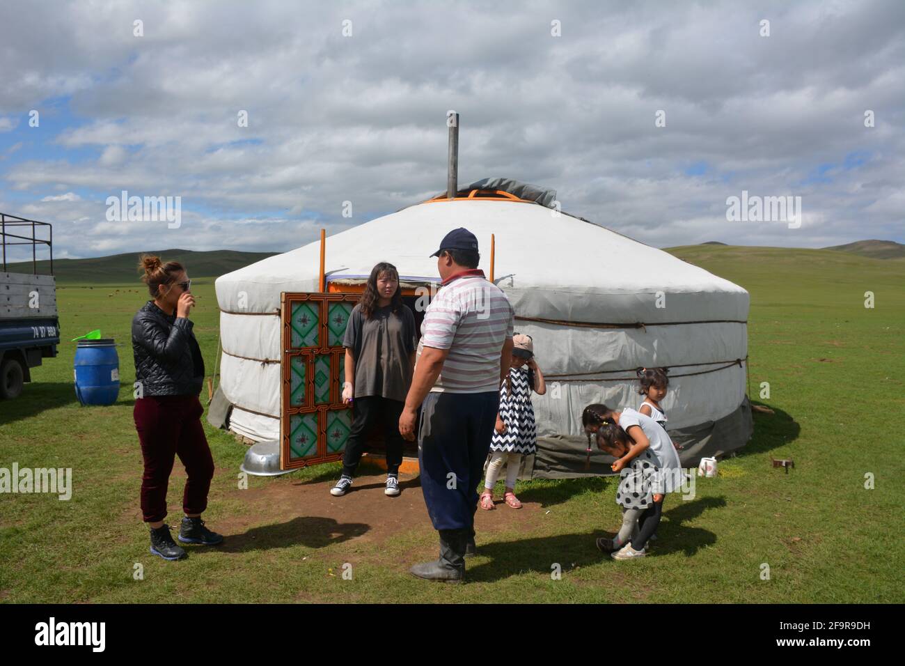 A traditional nomadic family in the Orkhon Valley area of central ...
