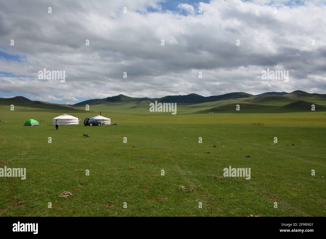 A nomadic ger camp on the steppe in the Orkhon Valley area of central ...