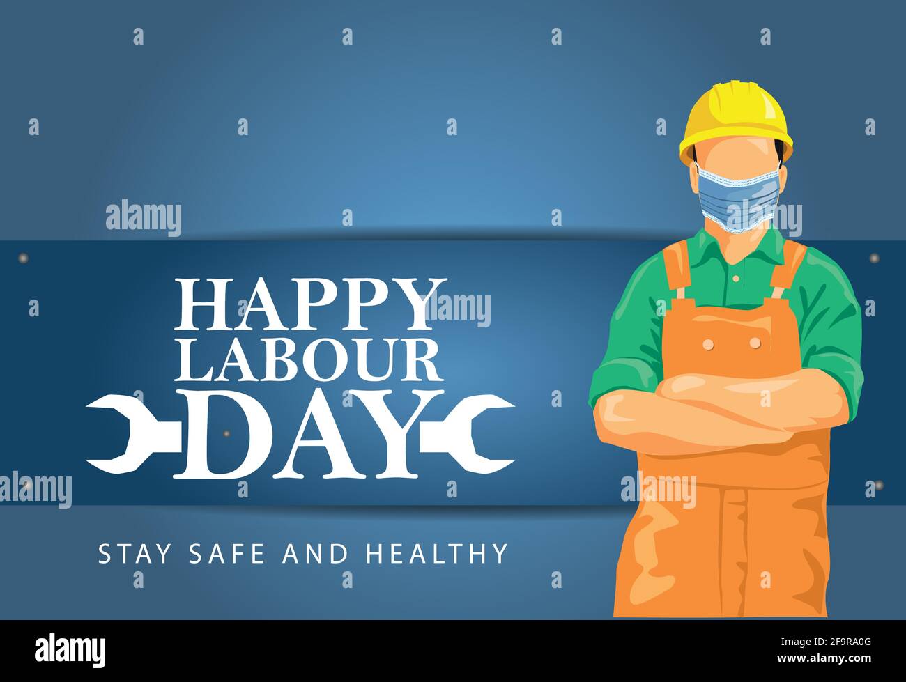 mask with happy labor day lettering. Labor Day On 1 May. coronavirus, covid-19 concept. vector illustration design. Stock Vector