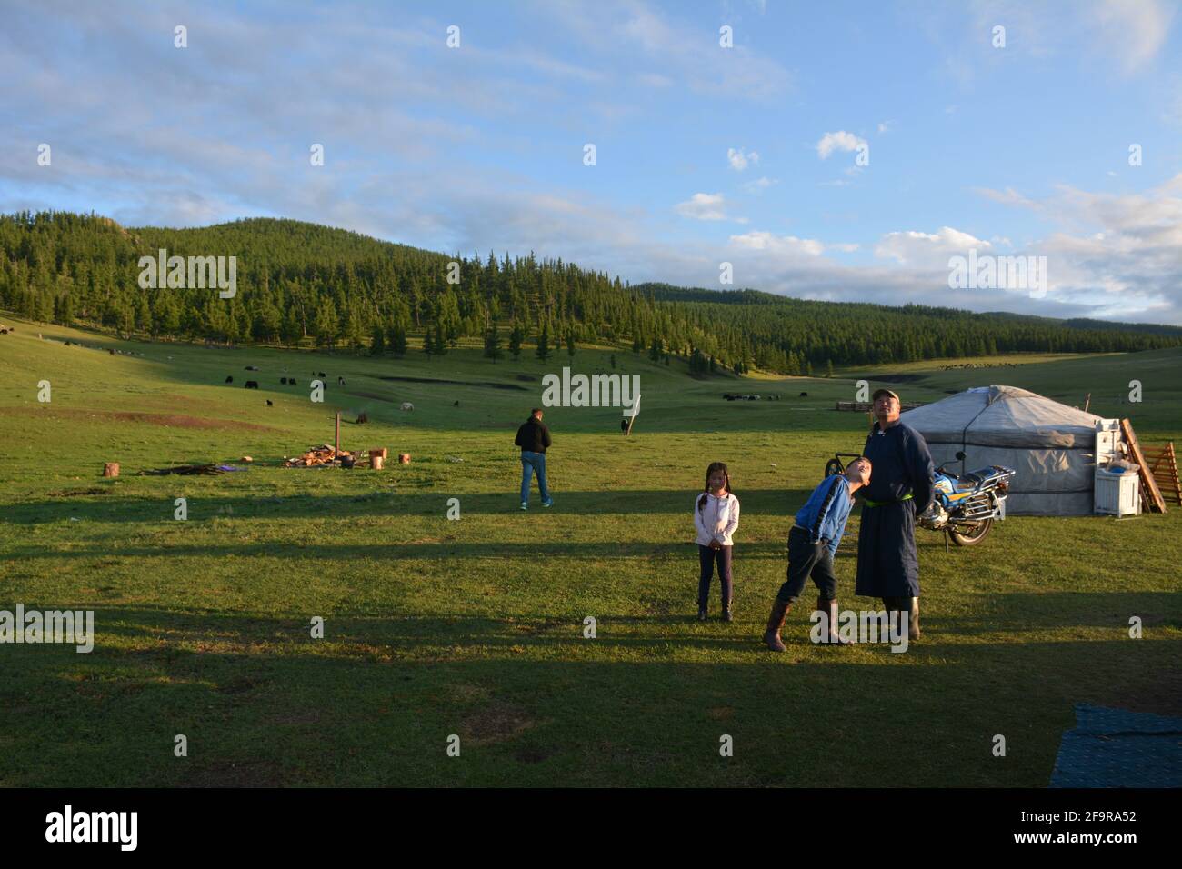 A traditional nomadic family in the Orkhon Valley area of central ...