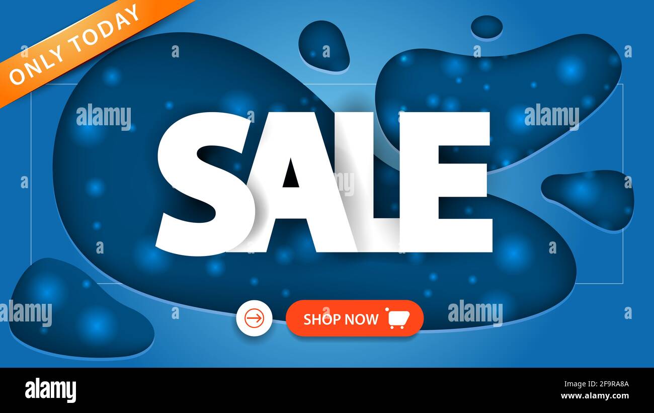 Sale, blue discount banner in paper cut style with large letters and ...