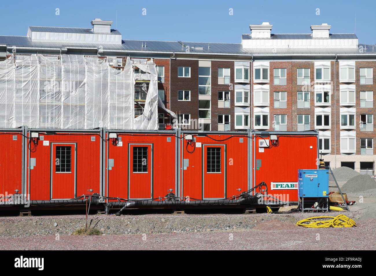 Nykoping, Sweden - April 18, 2021: The construction company Peab is building apartment buildings. Stock Photo