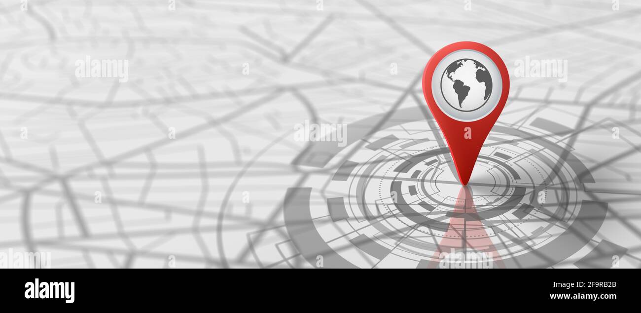 GPS Navigation Street Map with Pin icon on routes. Map and pin marker