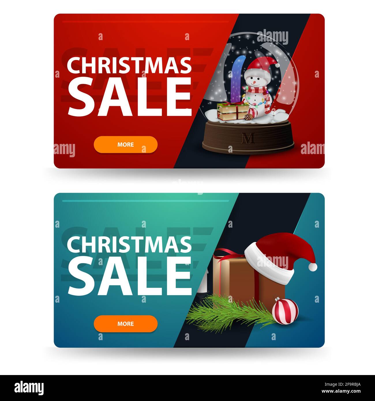 Christmas discount banners with gifts isolated on white background. Red