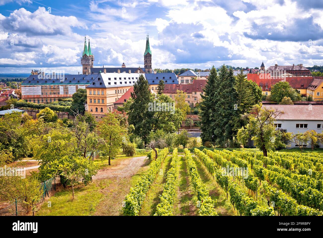 Bamberg. Town of Bamberg view from Michaelsberg vineyards to Bamberger dom square, Upper Franconia, Bavaria region of Germany Stock Photo