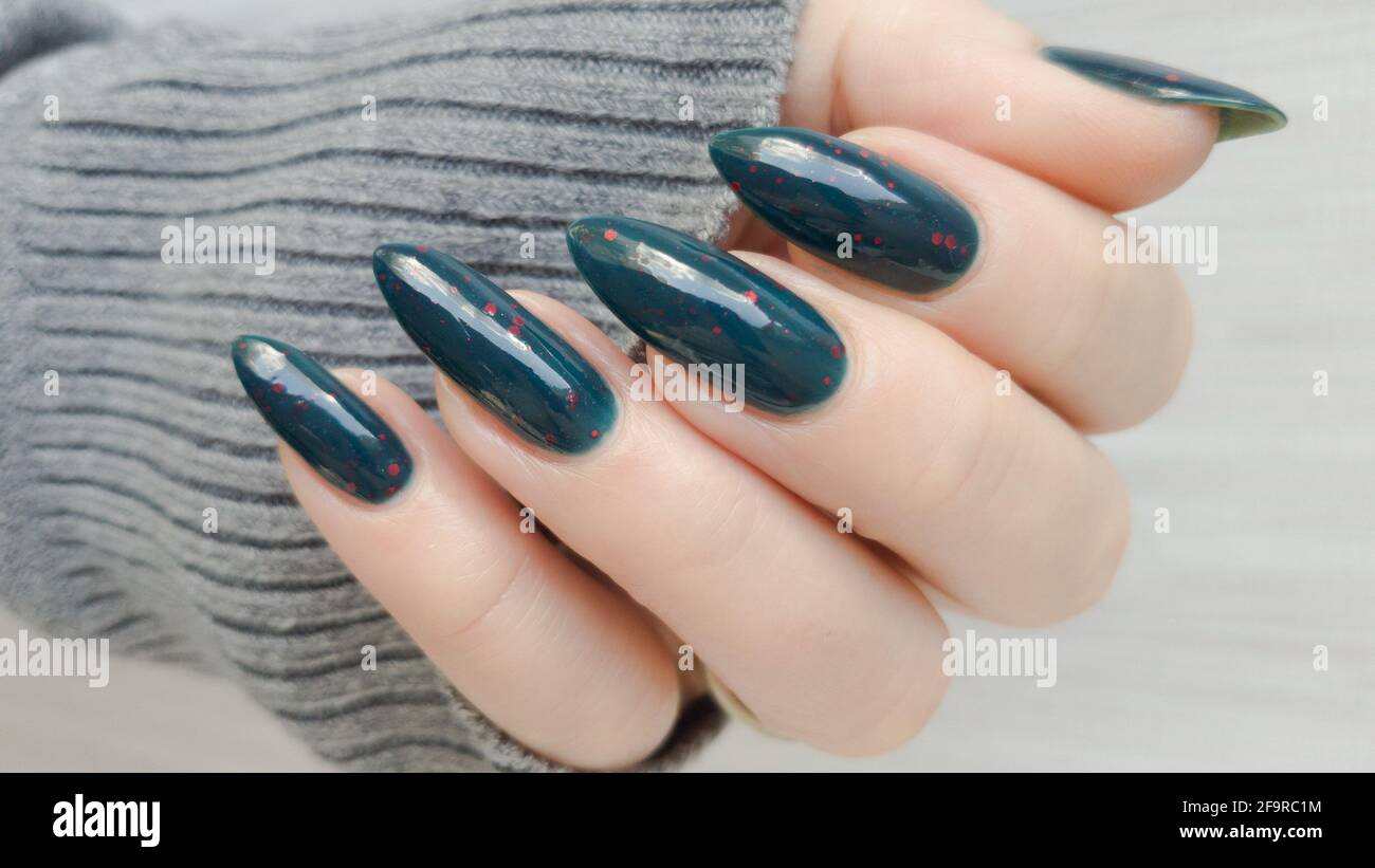 Female hand with long nails and dark blue teal manicure holds a bottle of nail polish Stock Photo - Alamy female-hand-with-long-nails-and-dark-blue-teal-manicure-holds-a-bottle-of-nail-polish-stock-photo-alamy
