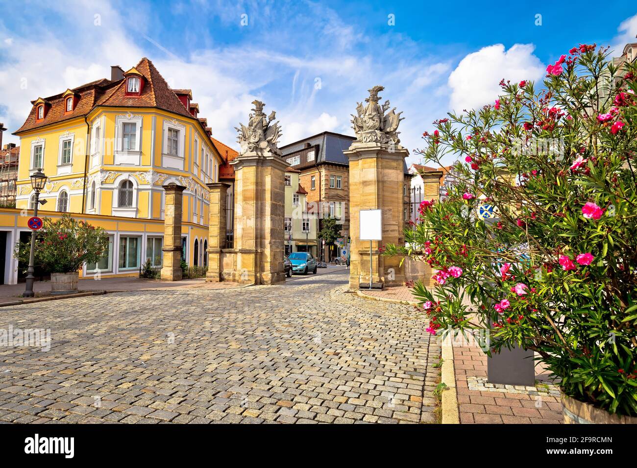 Ansbach. Old town of Ansbach picturesque street and town gate view, Bavaria region of Germany Stock Photo
