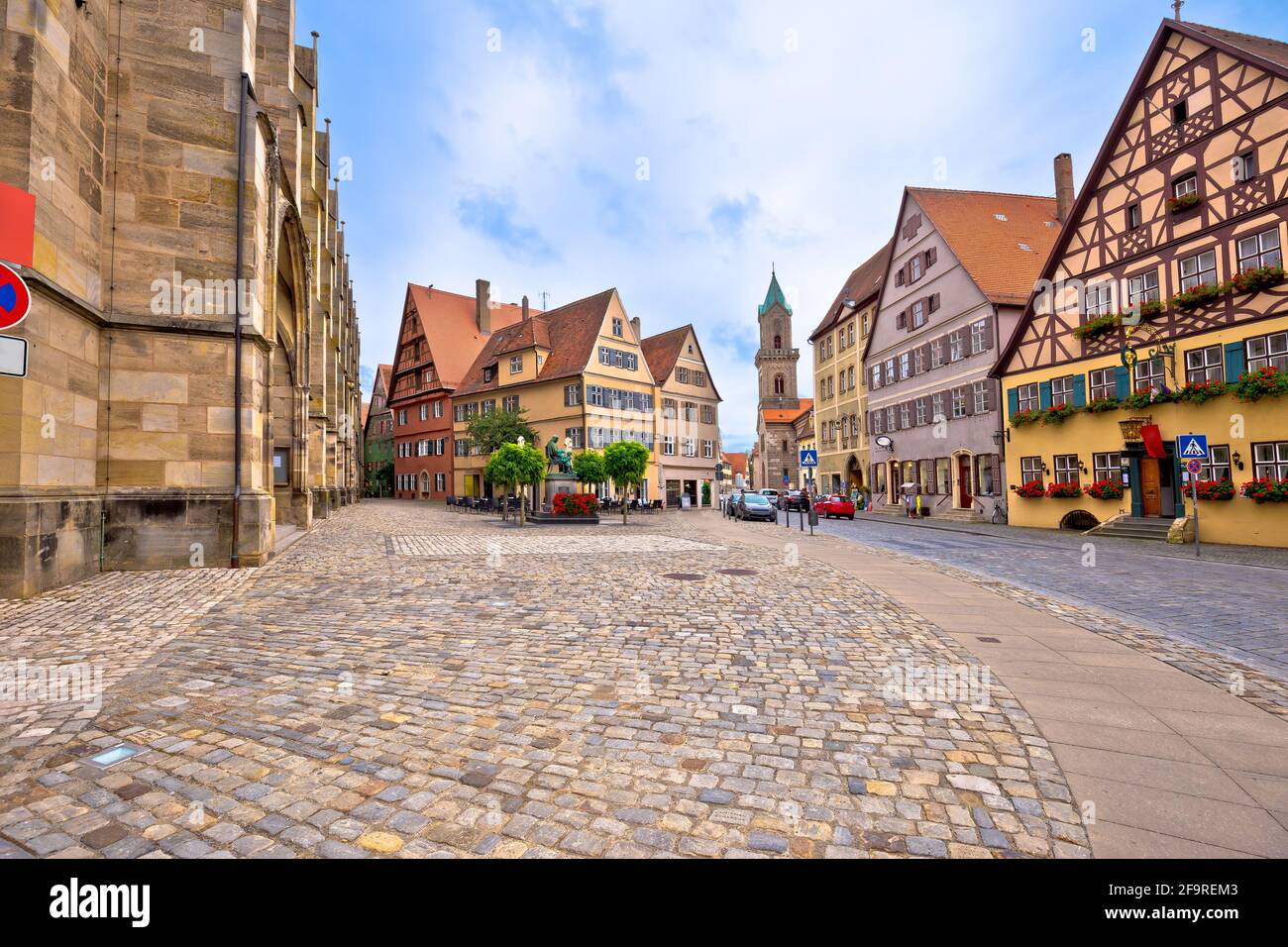 Colorful German facades and square of historic town of Dinkelsbuhl, Romantic road of Bavaria region of Germany Stock Photo