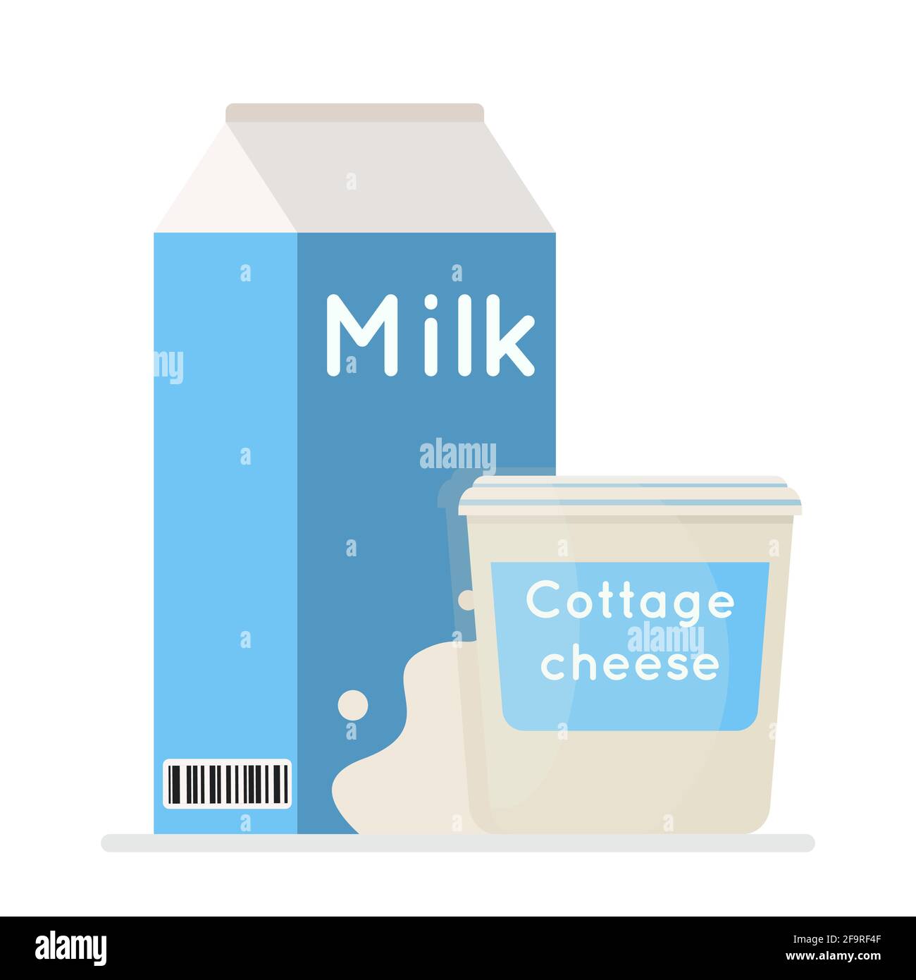 Milk and cottage cheese in packaging vector illustration. Farm fresh product. Isolated on a white background. Stock Vector