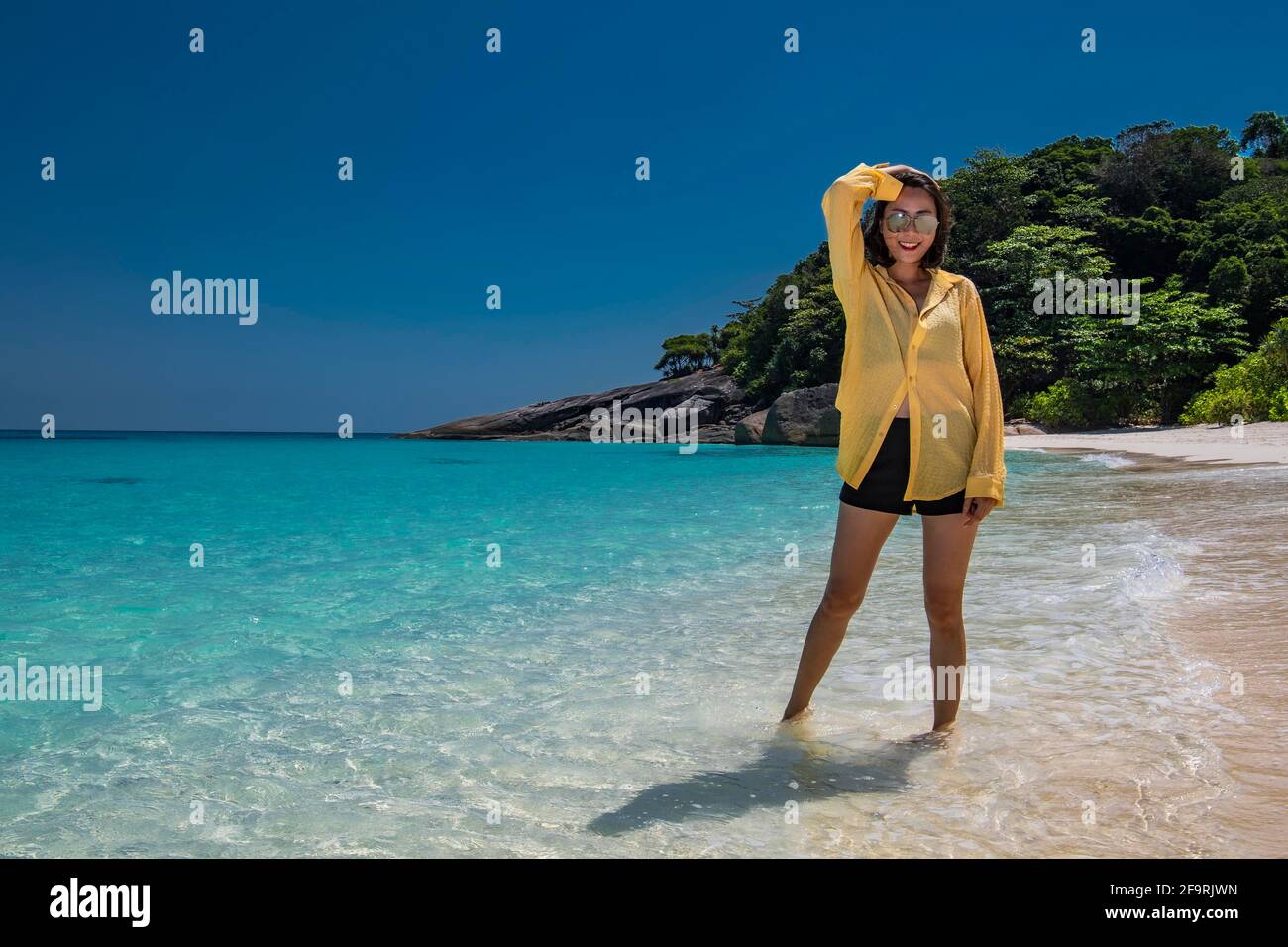 woman posing on the beach at the Similan Islands Stock Photo