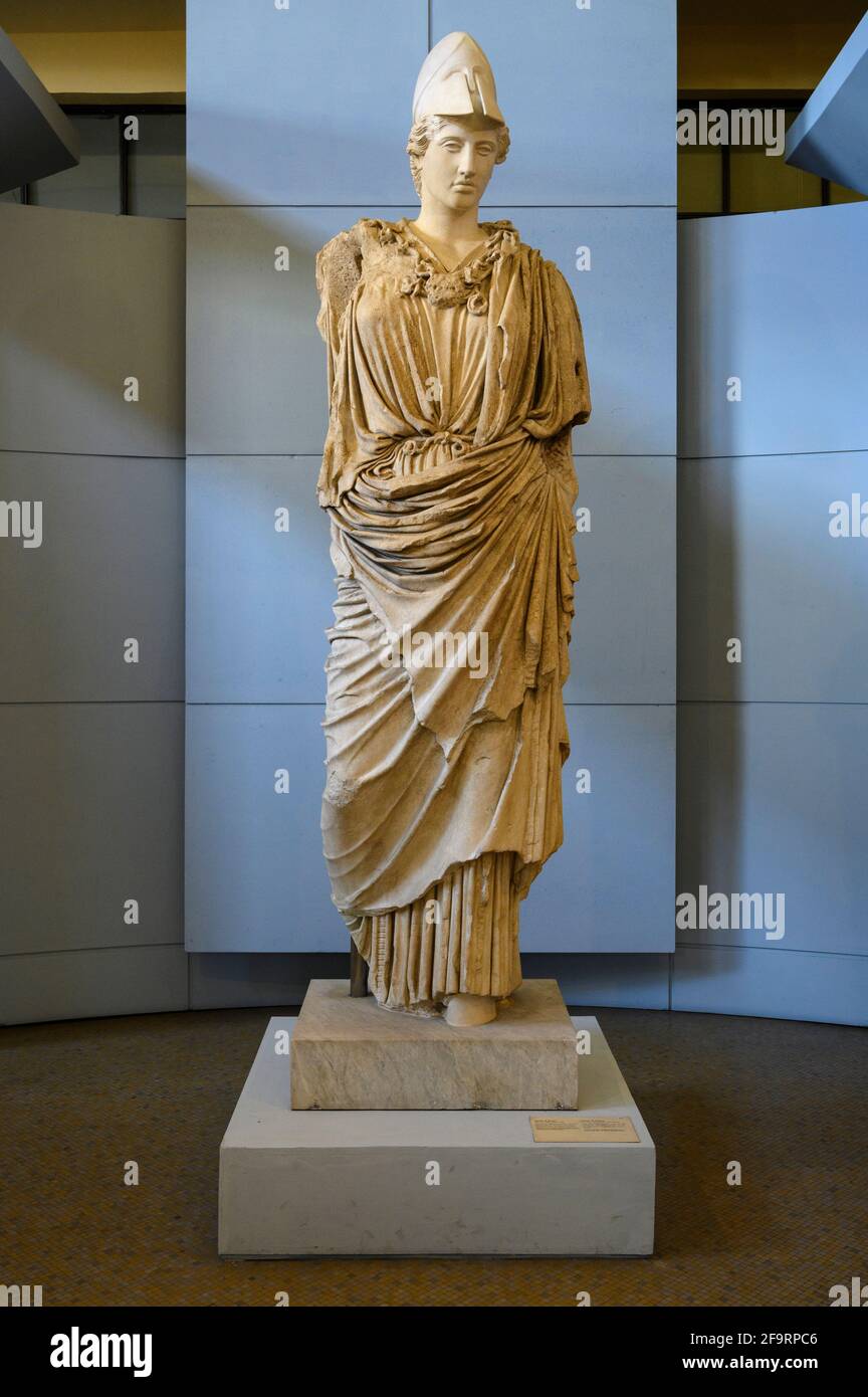 Rome. Italy. Statue of Athena. Copy after a bronze original of the late 5th century BC. The head is a plaster cast of the statue found in Velletri now Stock Photo