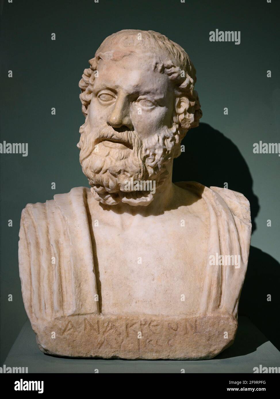 Rome. Italy. Herm of Anacreon. The Greek inscription identifies the figure as the lyric poet Anacreon. The original of the portrait type was a statue Stock Photo