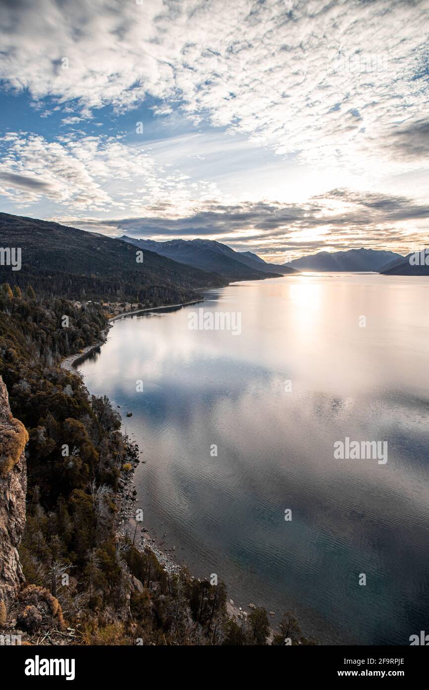Views of Lake Traful from the pirador located in Villa Traful, on the road to the 7 lakes, Patagonia Argentina. Stock Photo