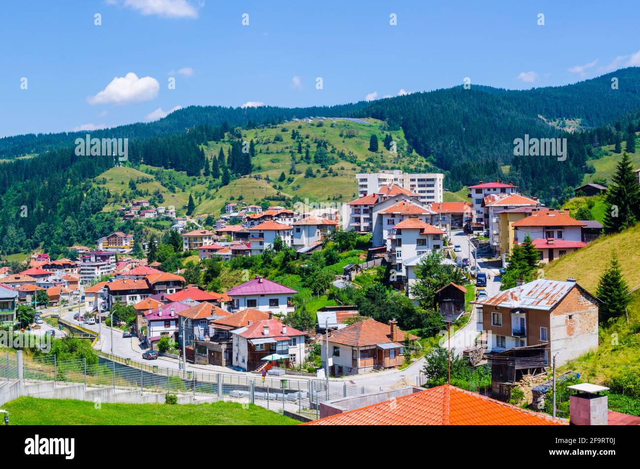 aerial view of bulgarian city chepelare which is famous ski resort and ...