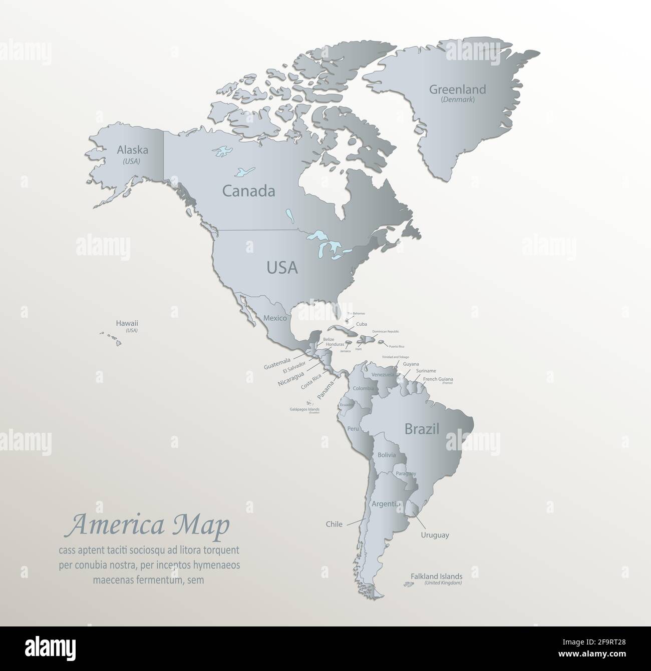 America map, separates states with names, white blue card paper 3D ...