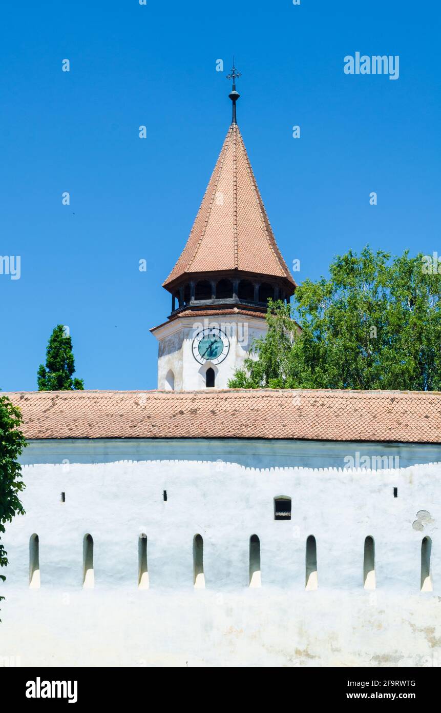 Prejmer fortified church, the largest in southeastern Europe, built by Teutonic knights in 1212-1213, with defense walls of 40 feet high and 10-15 fee Stock Photo