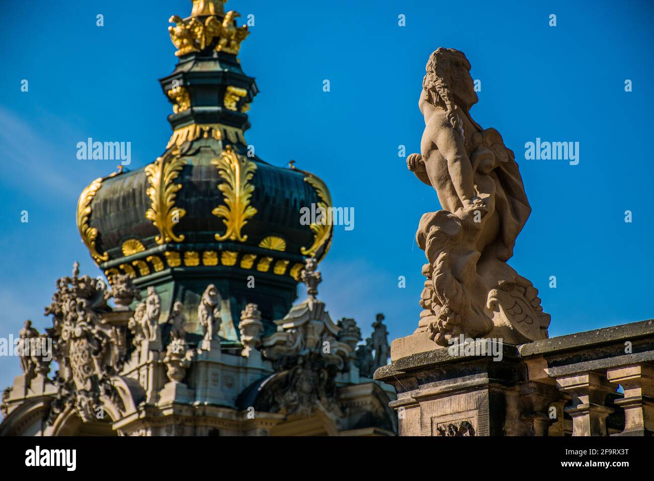 17 May 2019 Dresden, Germany - 18th century baroque Zwinger Palace, Crown Gate also called Kronentor. Stock Photo