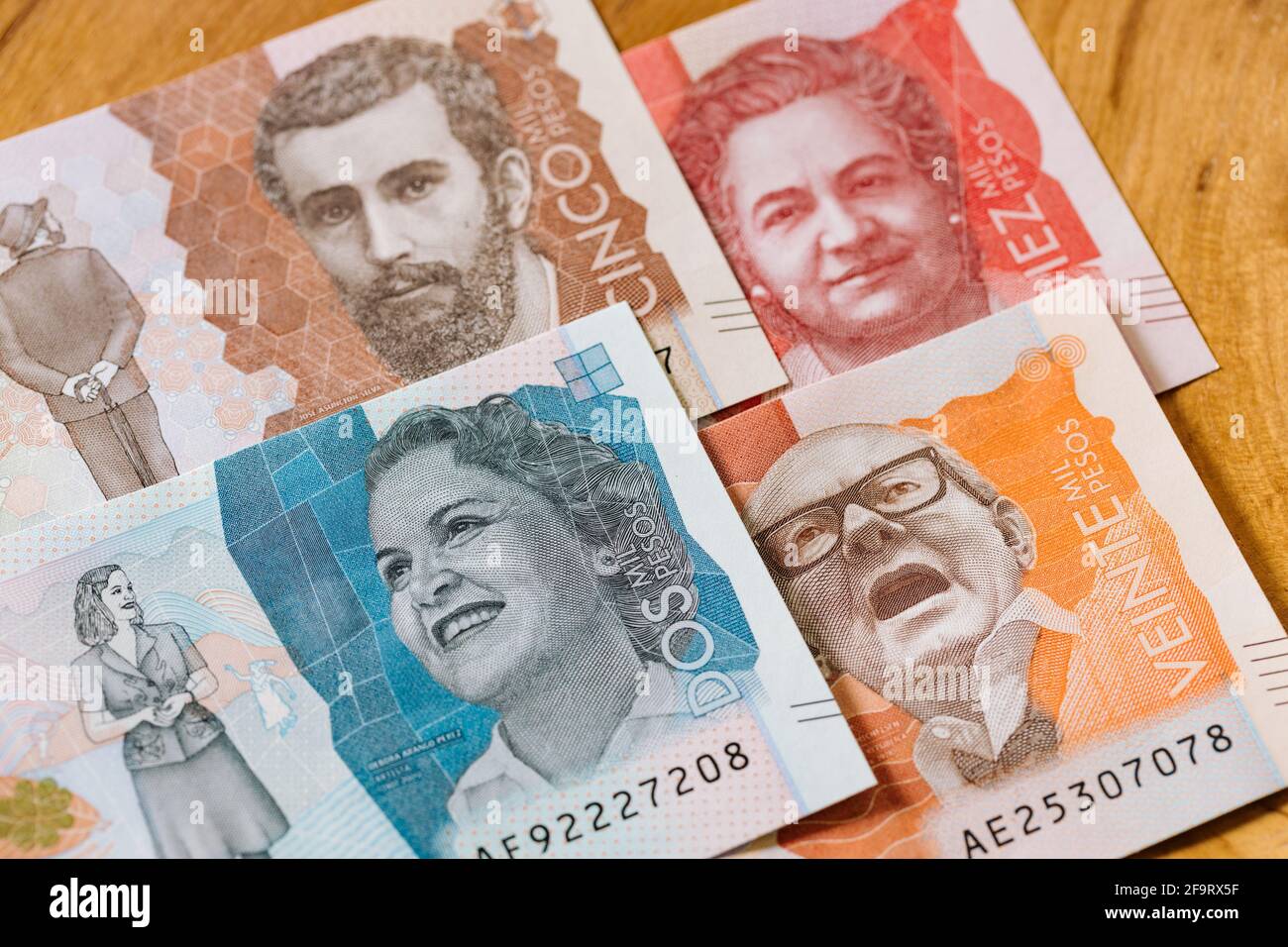 Colombian banknotes of 2, 5, 10 and 20 thousand pesos Stock Photo