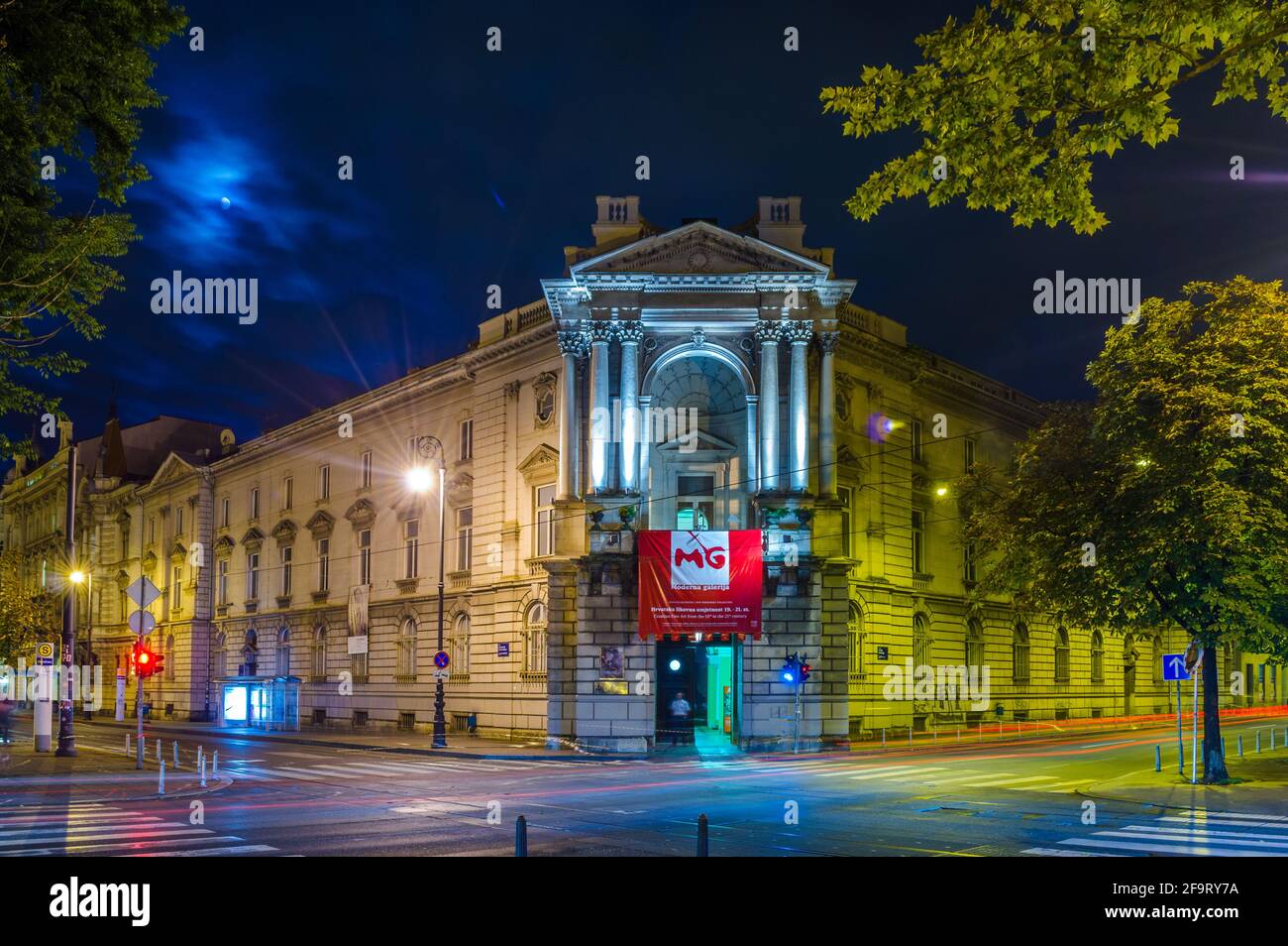 Night view of the building of the modern art gallery in croatian