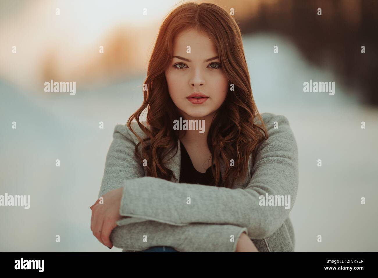 Portrait of a beautiful Caucasian female with brunette hair Stock Photo