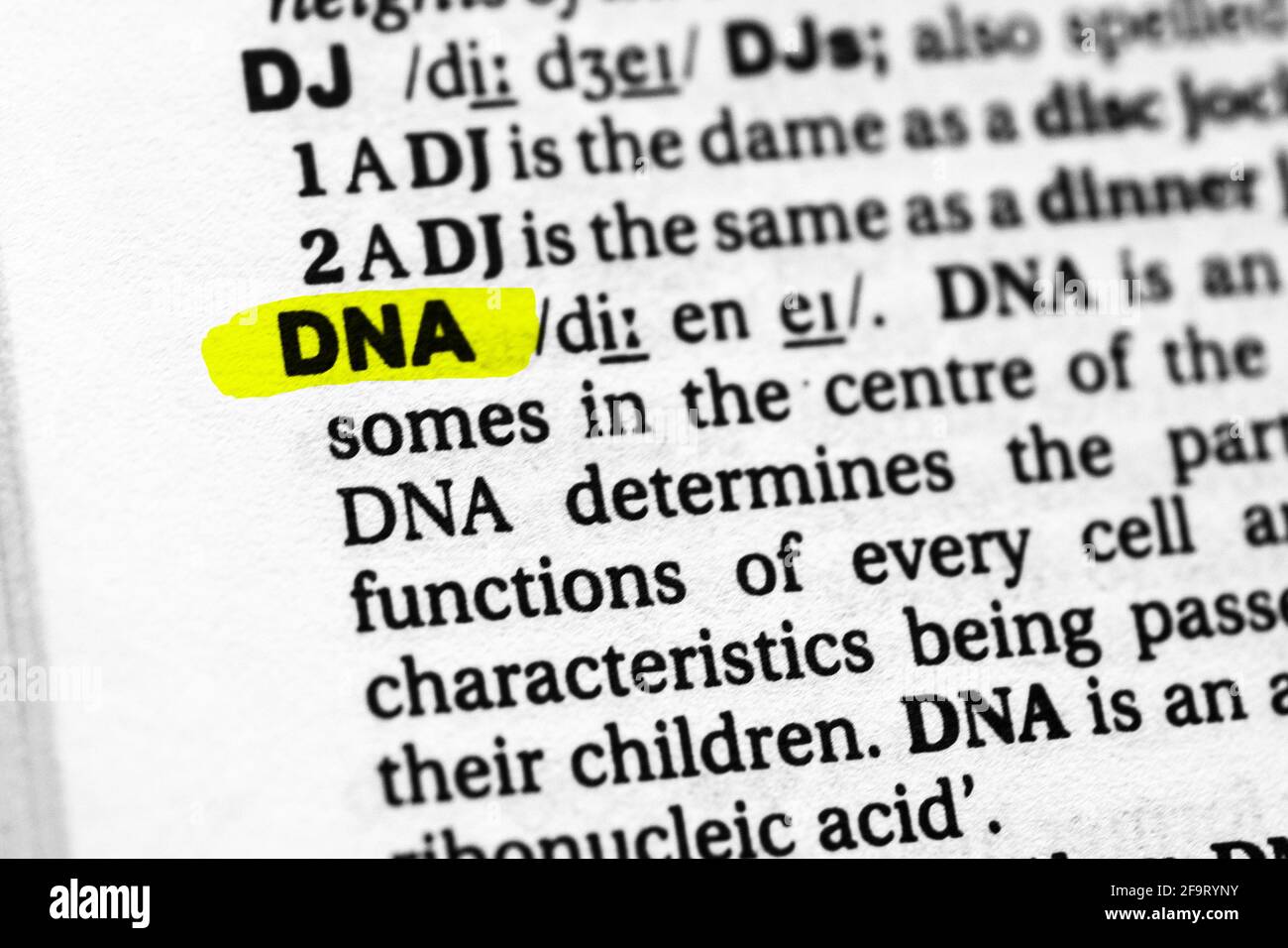 Highlighted word dna concept and meaning Stock Photo