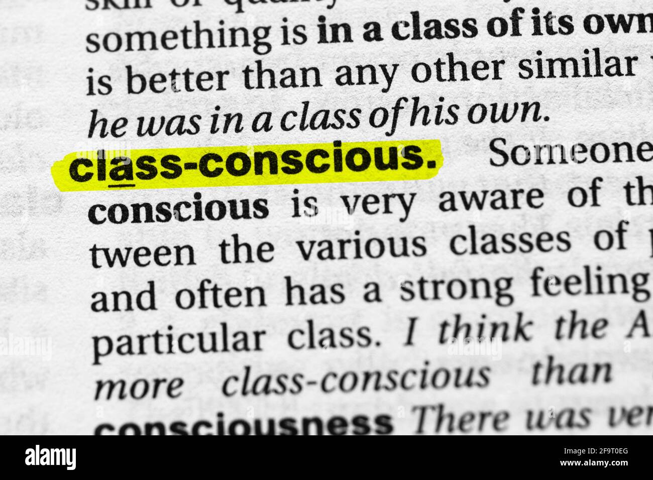 Highlighted word class conscious concept and meaning Stock Photo Alamy