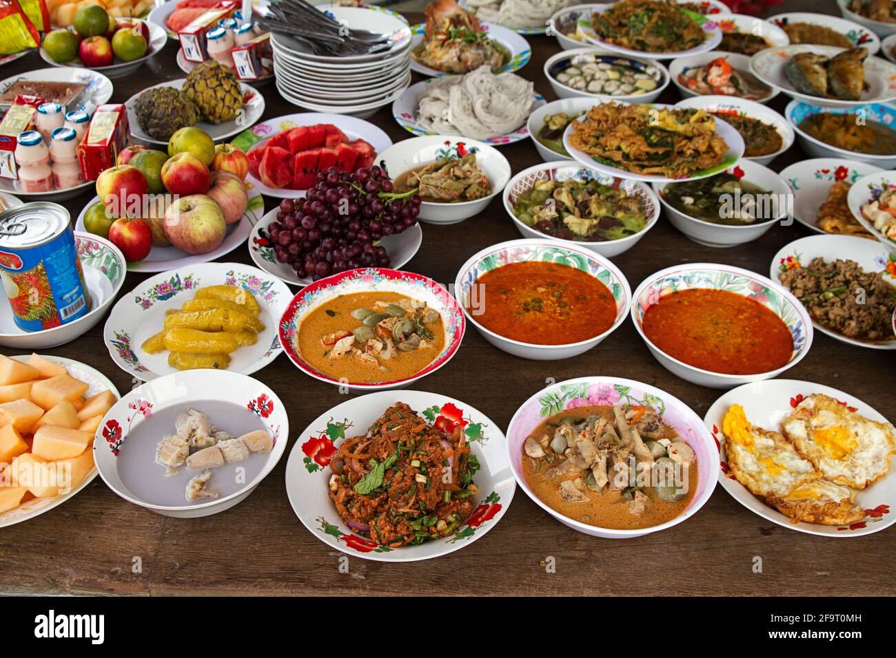 fresh thai food plates variety lifestyle Stock Photo