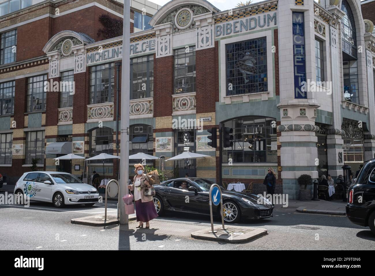 Bibendum, the original Conran restaurant in the upmarket area of South Kensington on 14th April 2021 in London, United Kingdom. Michelin House, commissioned by the Michelin Tyre Company Ltd as their first permanent British headquarters in 1909, has been a favourite London landmark for many years. Its exuberant stylistic individualism has been variously described as an example of Art Nouveau, proto-Art-Deco, Secessionist Functionalism and geometrical Classicism. Stock Photo